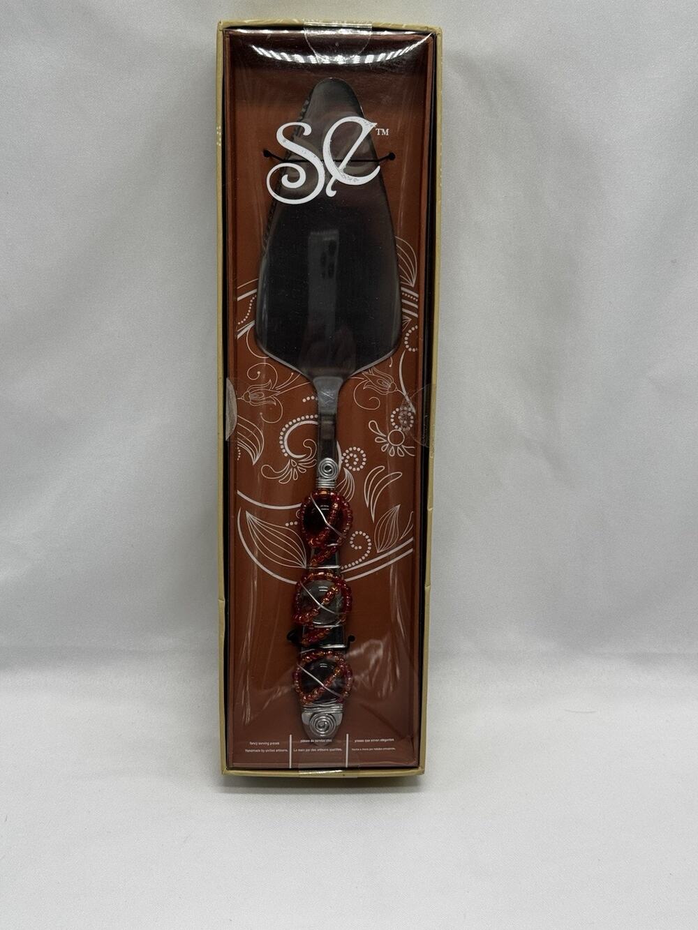 Handcrafted Stainless Steel Pie Server Tubular Amber Handle New Old Stock